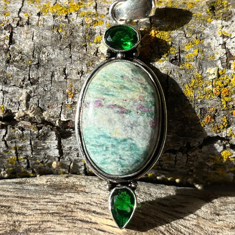 925 silver overlay ruby zoisite‎ pendant